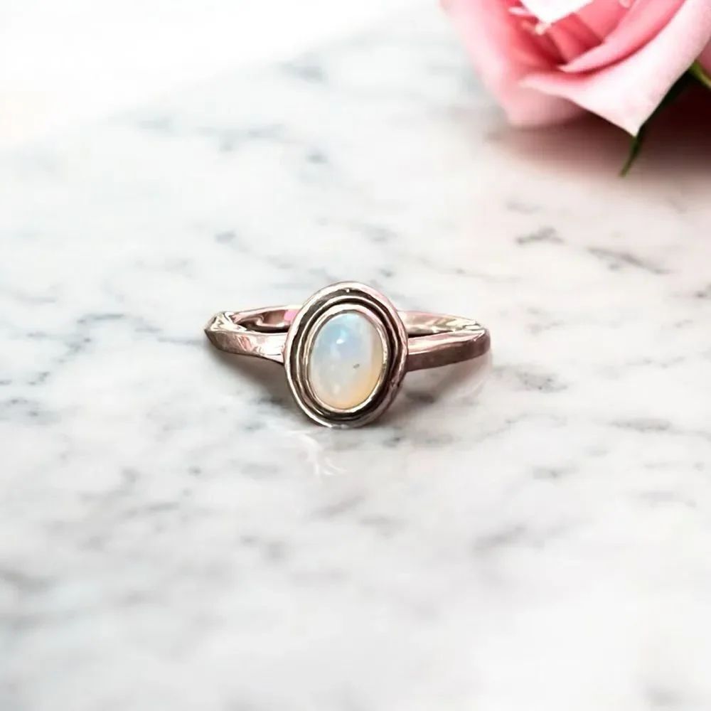 Artisan Made Genuine Ethiopian Opal 925 Sterling Silver Ring Size 7.75